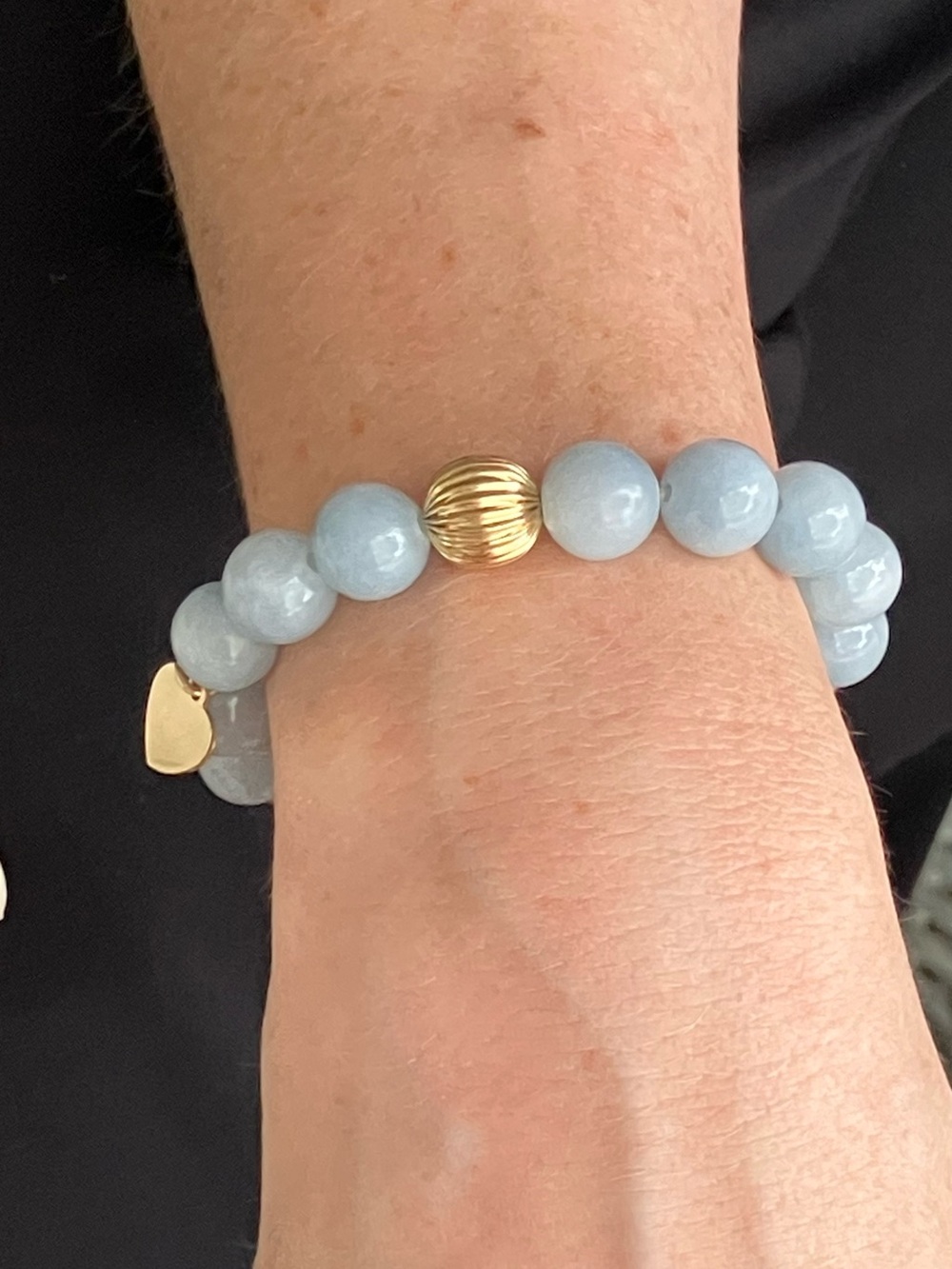 ANGELITE STONES BEAUTIFUL LIGHT BLUE WITH GOLD HEART AND SPACERS - Picture 9 of 13
